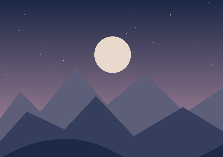 A pale moon finds its mountain range.